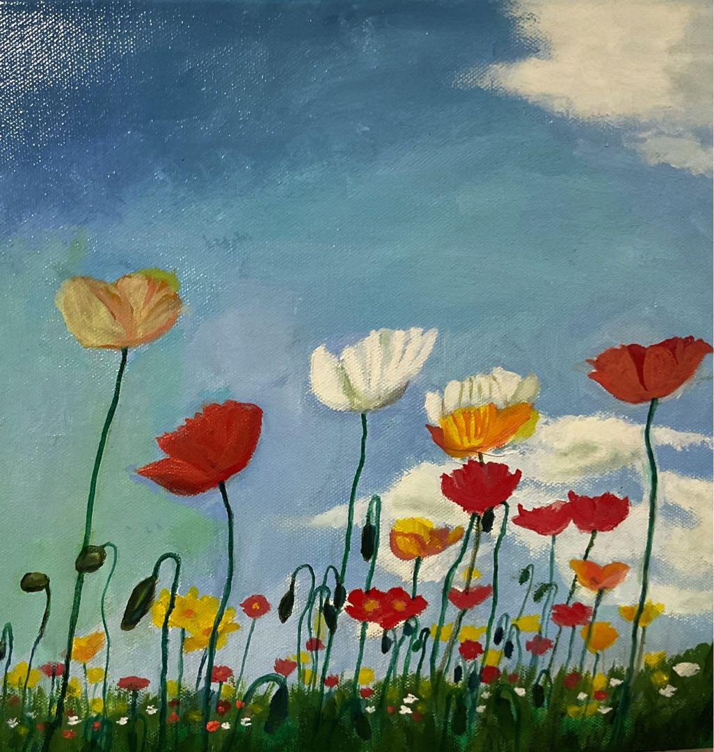 油彩画　「　ポピー　」　原画　3Dキャンパス