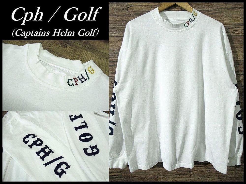 XL 25AW キャプテンズヘルム ゴルフ 長袖 モックネック Tシャツ 白/紺