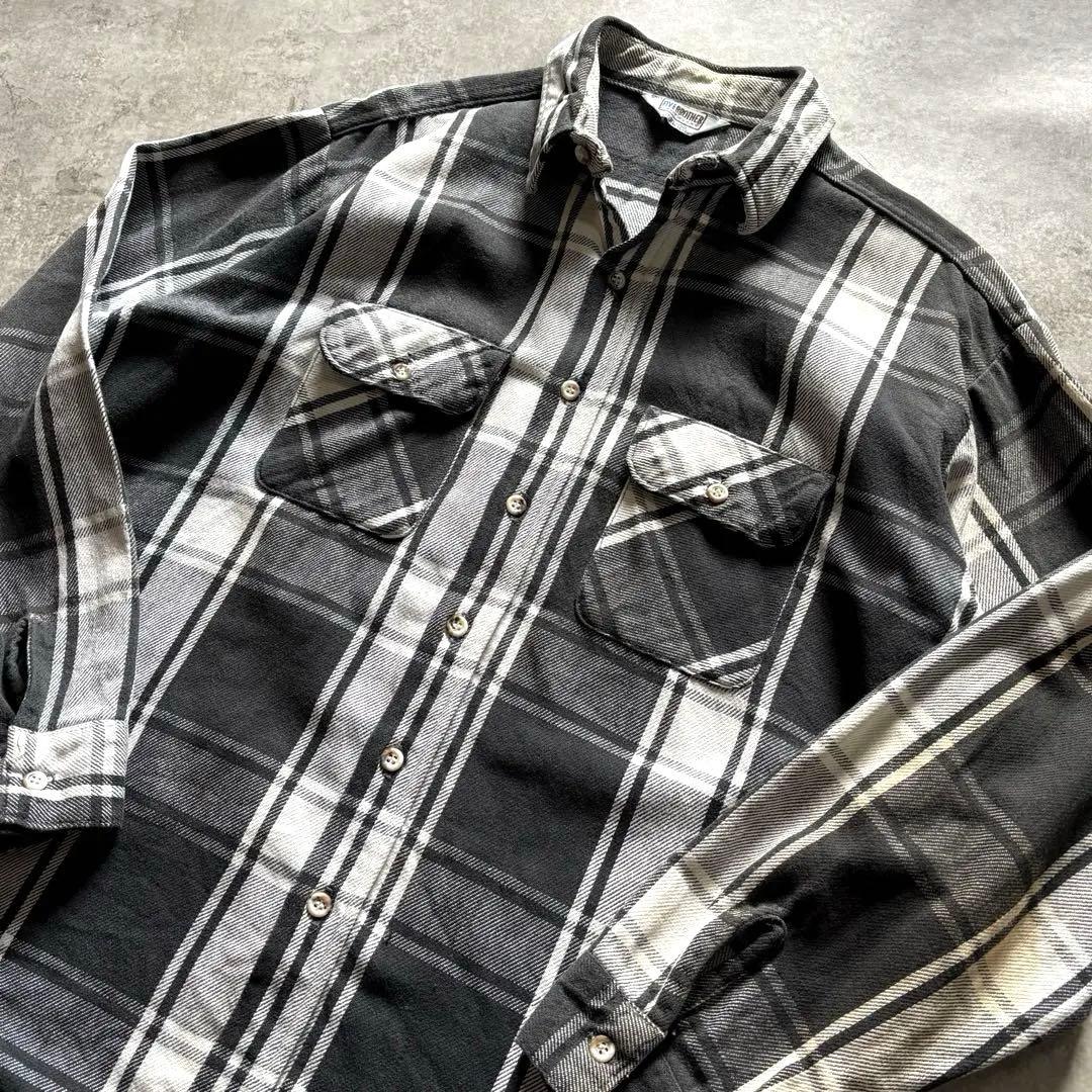 配色最高70s80s FIVE BROTHERファイブブラザー ネルシャツ 白黒