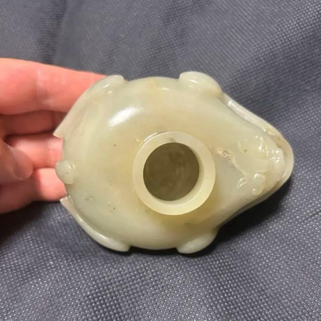 中国古美術品 清の時代 和田青白玉 砡 水滴 水盂 蘇工