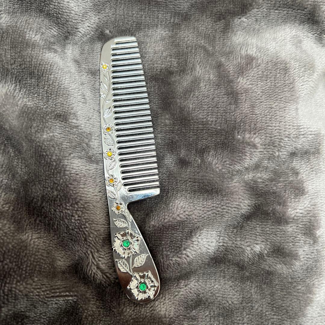 花柄エングレービング ステンレスコーム 約18cm 高級コーム　アンティーク品 花柄エングレービング ステンレスコーム 約18cm 高級コーム