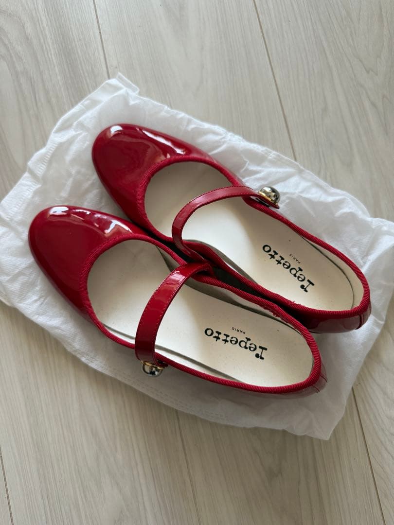 美品 Repetto 赤 メリージェーン ストラップ付き ヒール 38.5