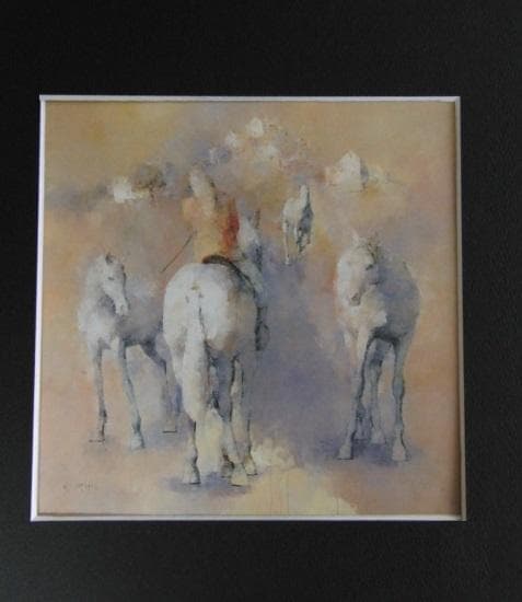 大歳克衛、【馬のいる景】、希少な大判額装用画集より、美品、日本人画家 大歳克衛、【馬のいる景】、希少な大判額装用画集より、美品、日本人