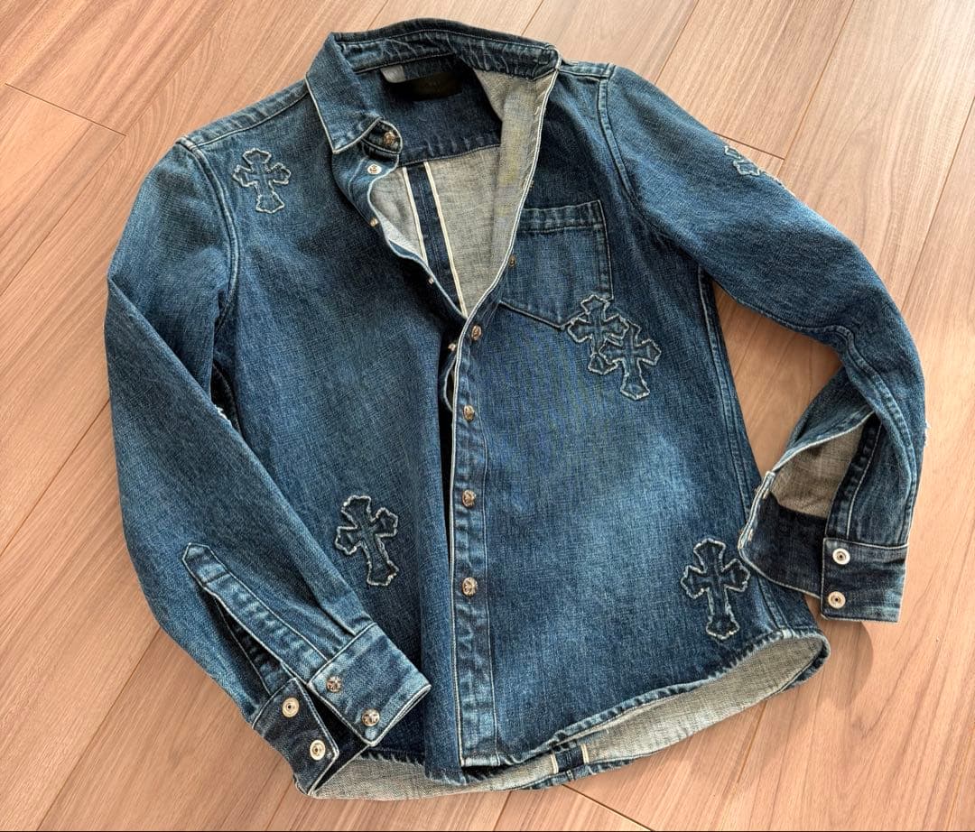 クロムハーツ 　ルーズエンド クロスパッチデニム長袖シャツ　デニムシャツ