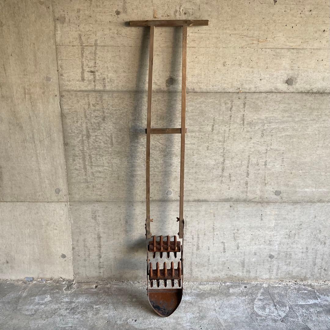 除草機 鍬 田んぼ 木製 鉄 大型 シャビー ガーデニング 農具 古民具
