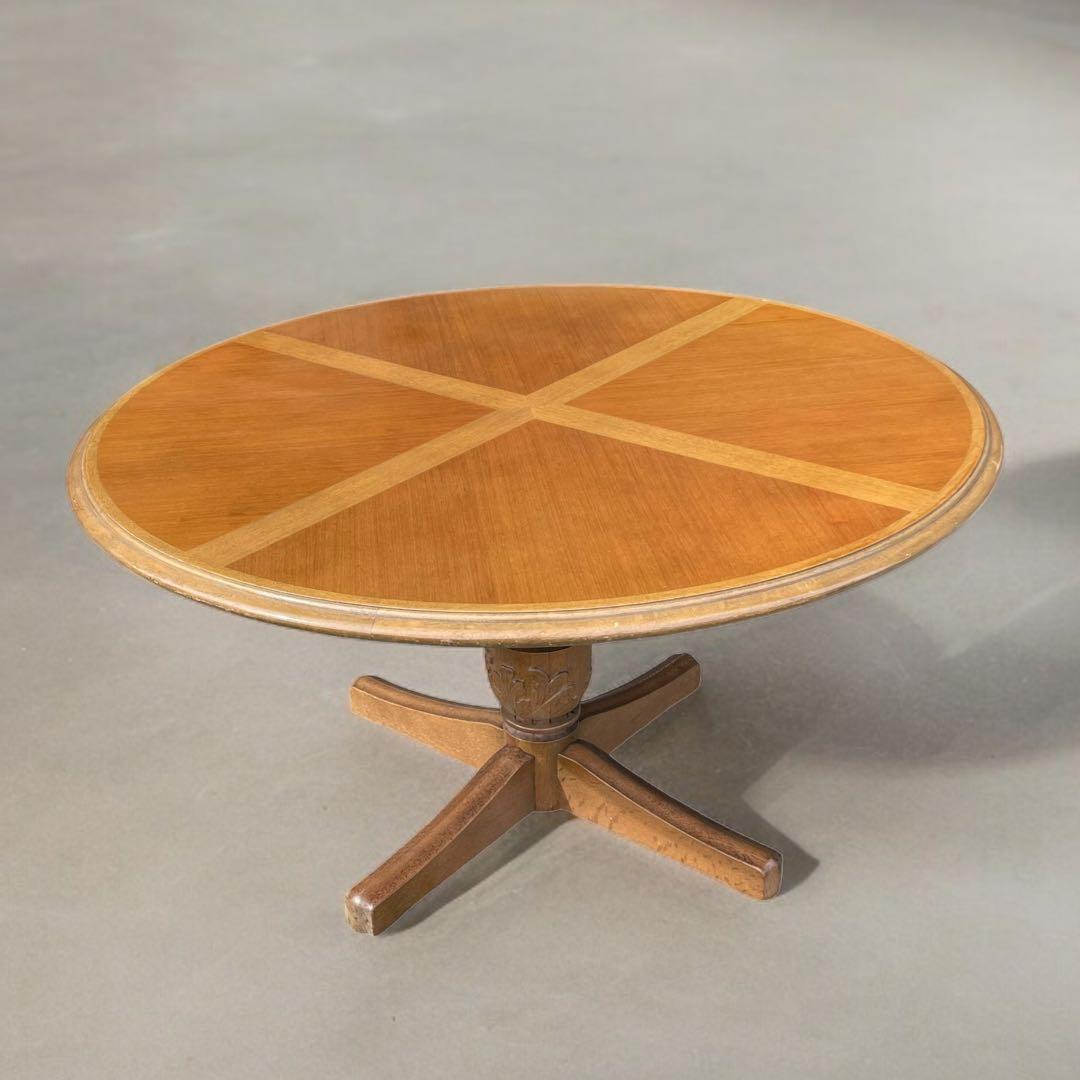 HR221 【希少ビンテージ】maruni 美しい螺旋柱　カービング　テーブル グロッシーラウンド118(トップ マーブルブラック/フレーム ブラック