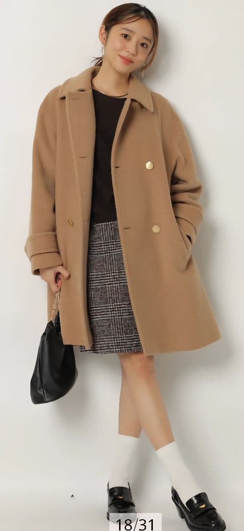 JUSGLITTYスタンダードPコートキャメル 2025新品タグ付き JUSGLITTY - JUSGLITTY スタンダードPコート キャメル ロングコート