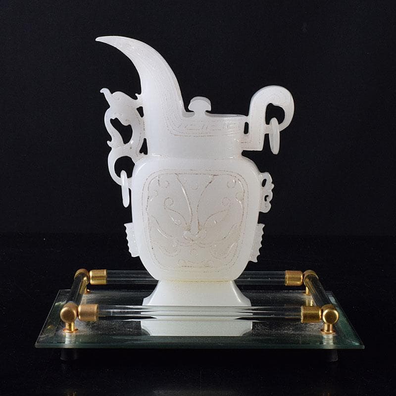 中国 玉石白玉彫刻 林權作 白玉樽 証明書・鏡面台付 V R8720 - メルカリ