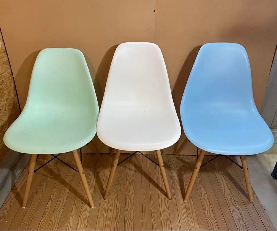 イームズシェルチェア3脚セットリプロダクト品アイボリーブルー、グリーン、ホワイト
