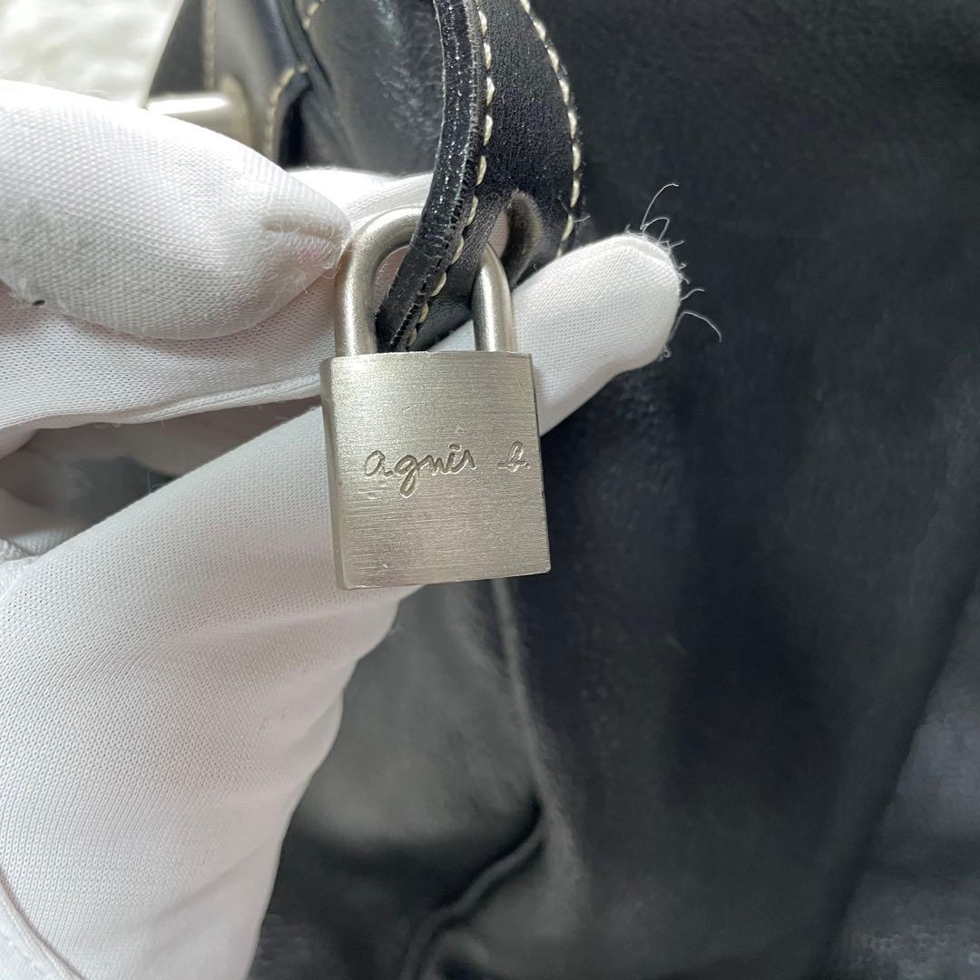 美品 アニエスべー ボヤージュ ボストンバッグ 本革 黒 大きめ 南京錠