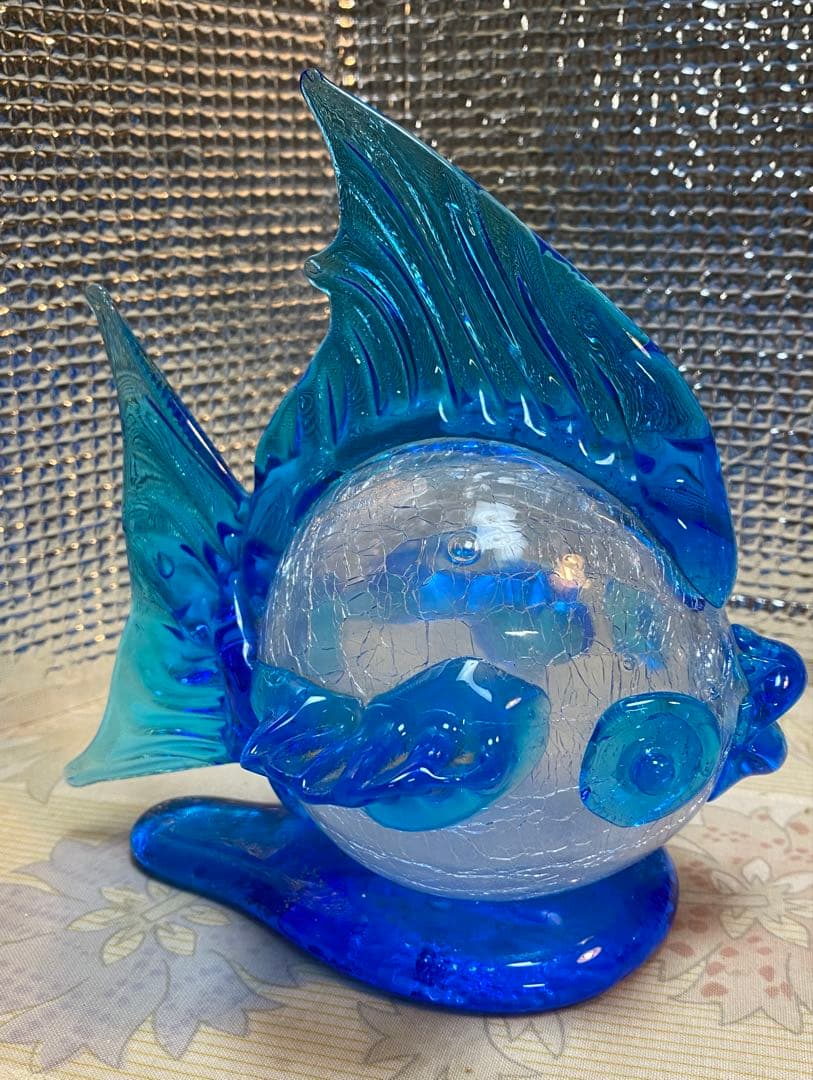 ⚫️琉球ガラス オブジェ 工芸品 置物 魚 熱帯魚 涼しげ ブルー 美品