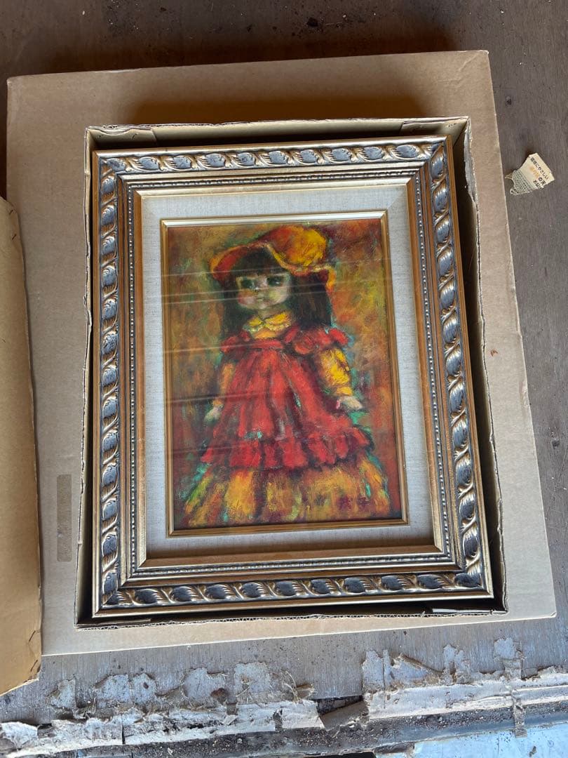 アンティーク品　油絵　お人形　美品