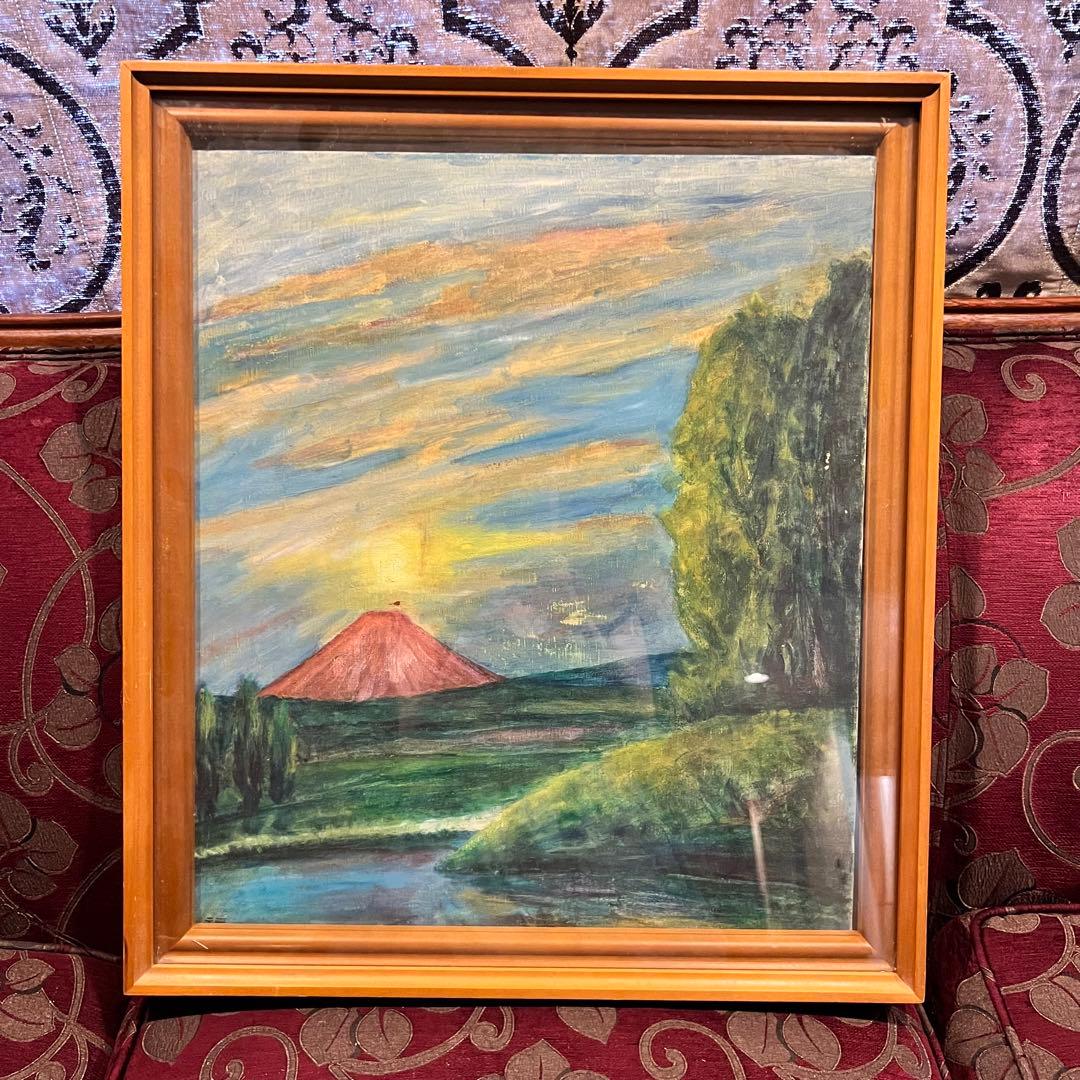 真作　富士山　赤富士Mt.Fuji 額装Japanese painting