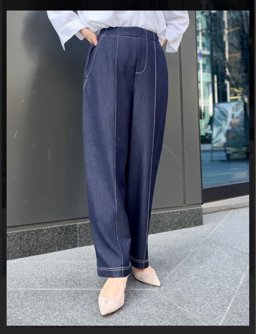 ストレッチデニムライクパンツ　元鈴木さんCINEMATIQ MS ネイビー