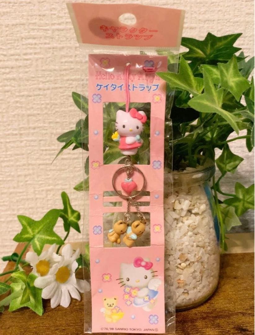 ★希少★ハローキティ エンジェル ストラップ キーホルダー チャーム 1998 1998年製 エンジェルキティ キーホルダー レトロ 水色 ハローキティ