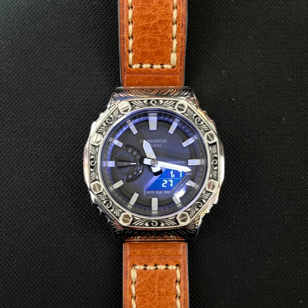 gshock カスタム レザーベルト エンボス加工 ジーショック GA-2100