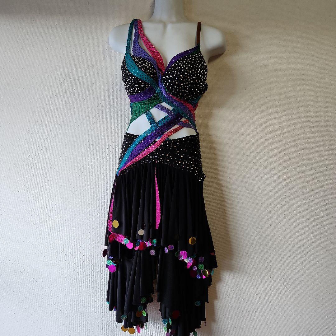 社交ダンス　ラテン　インパクト　 カラフルストーンドレス　S~M 楽天市場】社交ダンス ラテンドレス ワンピース ラテン衣装