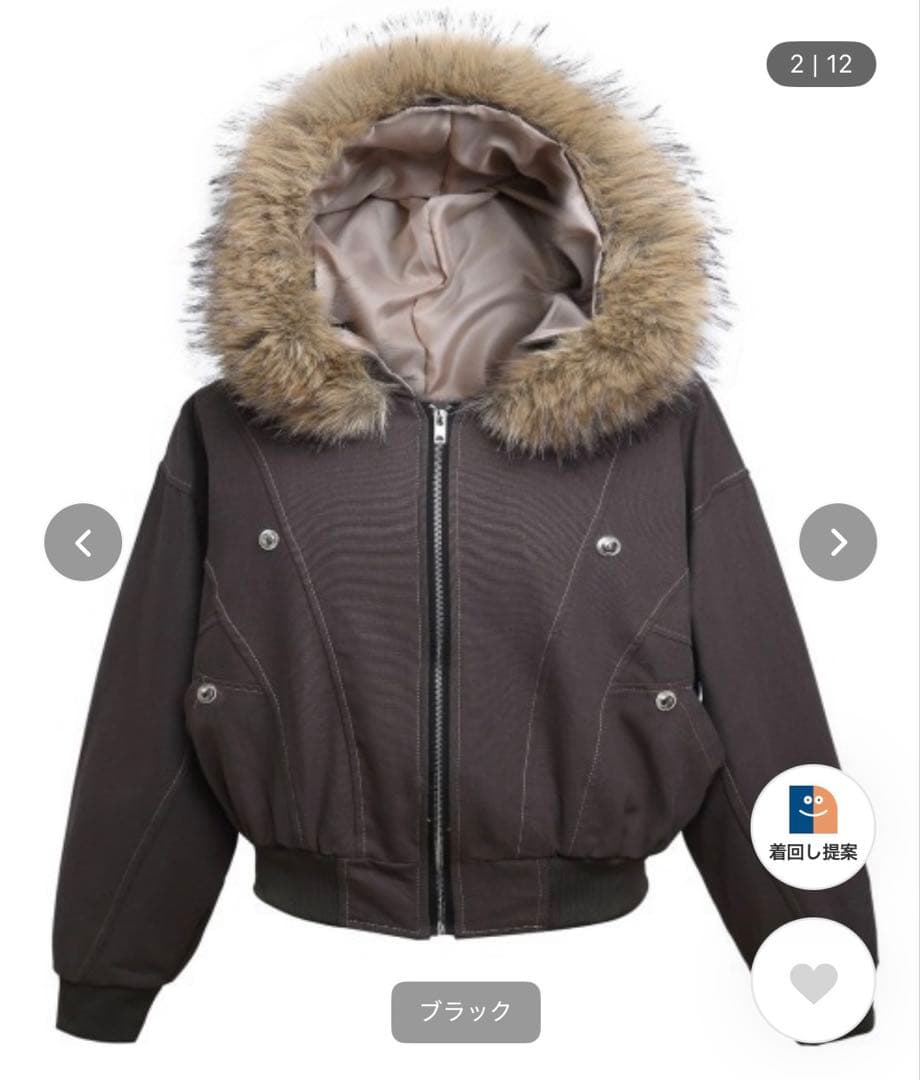 Mushwear ボリュームファーフード付きショートブルゾン mushwear（マッシュウェア） ブルゾン アウター ボリュームファー