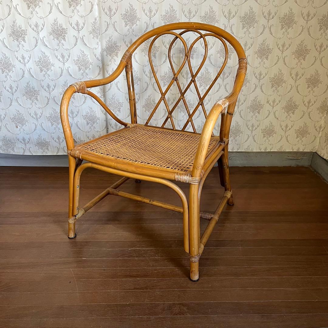 【アンティーク】② 籐 ラタンチェア アームチェア 椅子 古家具 古道具 古民家 ジャパンヴィンテージ 籐編みのアームチェア 1960年代 シンプル
