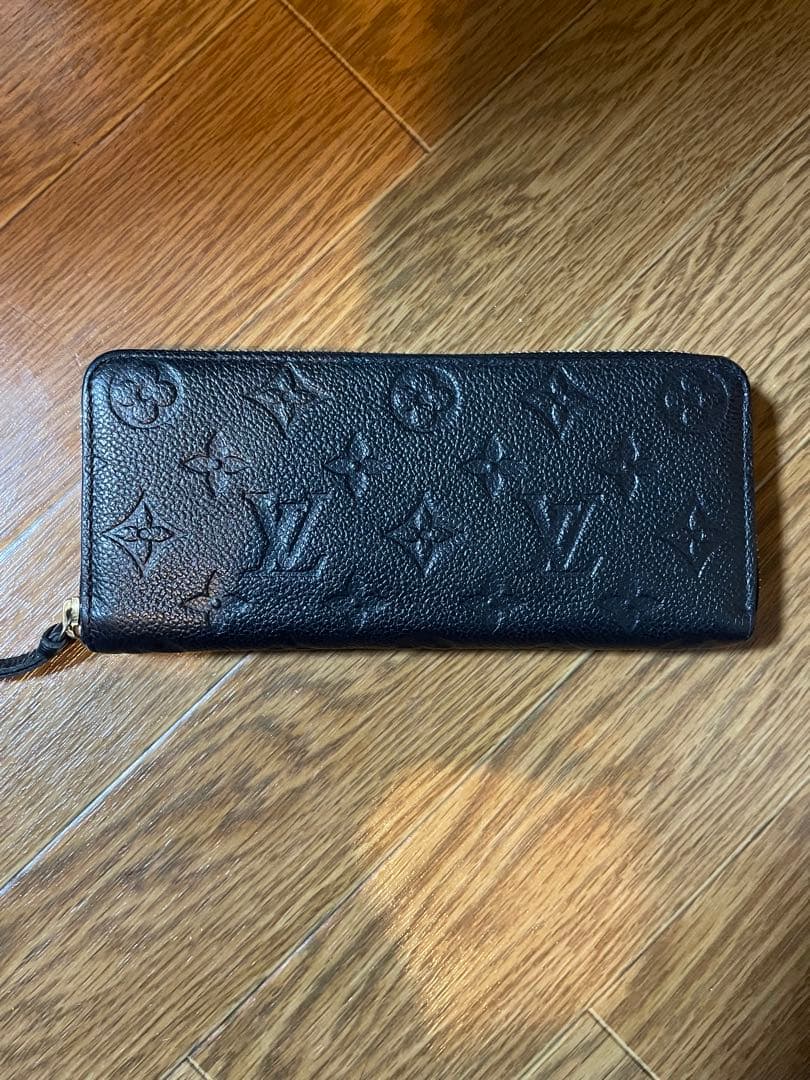 Louis Vuitton ブラックレザー長財布　モノグラム　アンプラント