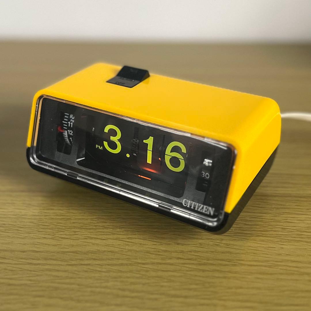 【メンテ済・動作正常】美品CITIZEN パタパタ時計 ハイリーフ・カーチス黄色
