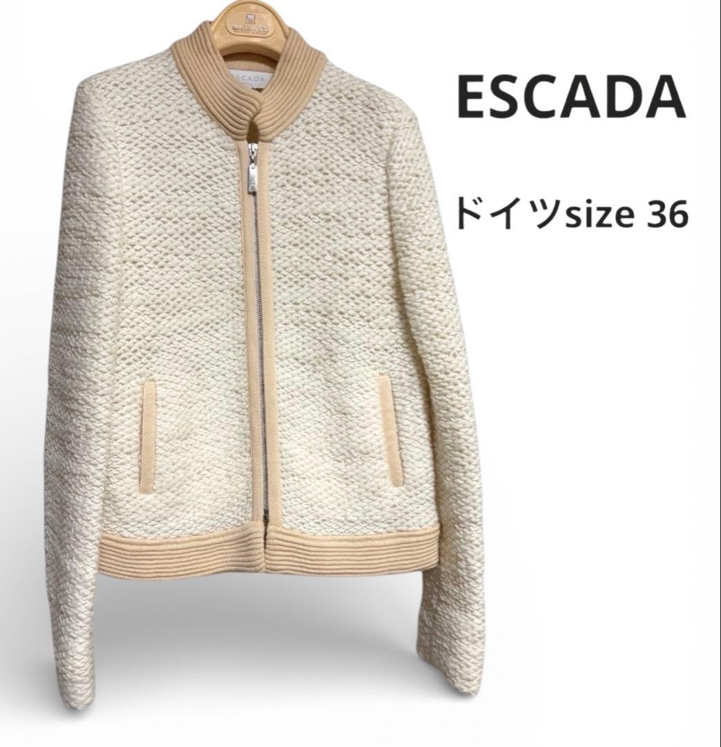 エスカーダ　ニットジャケット　ホワイト× ベイジュ