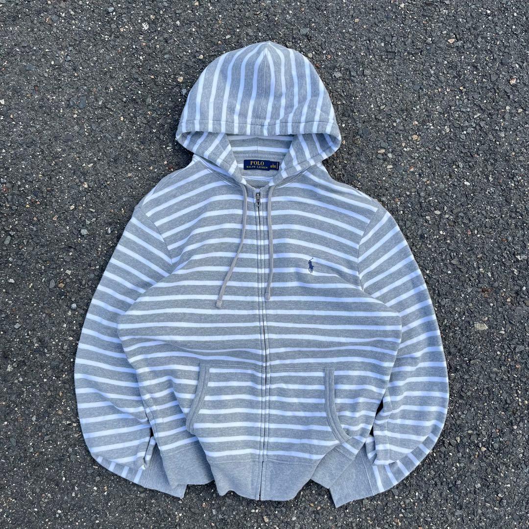 polo ralph lauren 00s パーカー　ボーダー　短丈　y2k y2k 短丈 00s Ralph Lauren ラルフローレン ジップパーカー - メルカリ