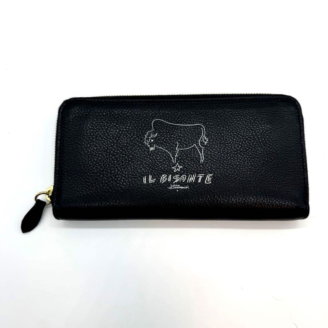 極美品 イルビゾンテ ロゴ入り長財布 山口一郎 コラボ レザー シボ革