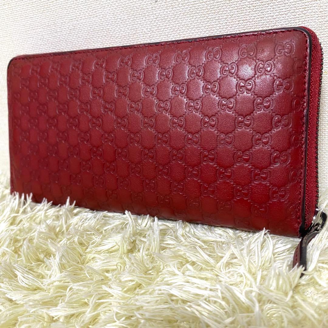 GUCCI グッチ✨ 長財布 マイクロシマ ラウンドジップ ダークレッド