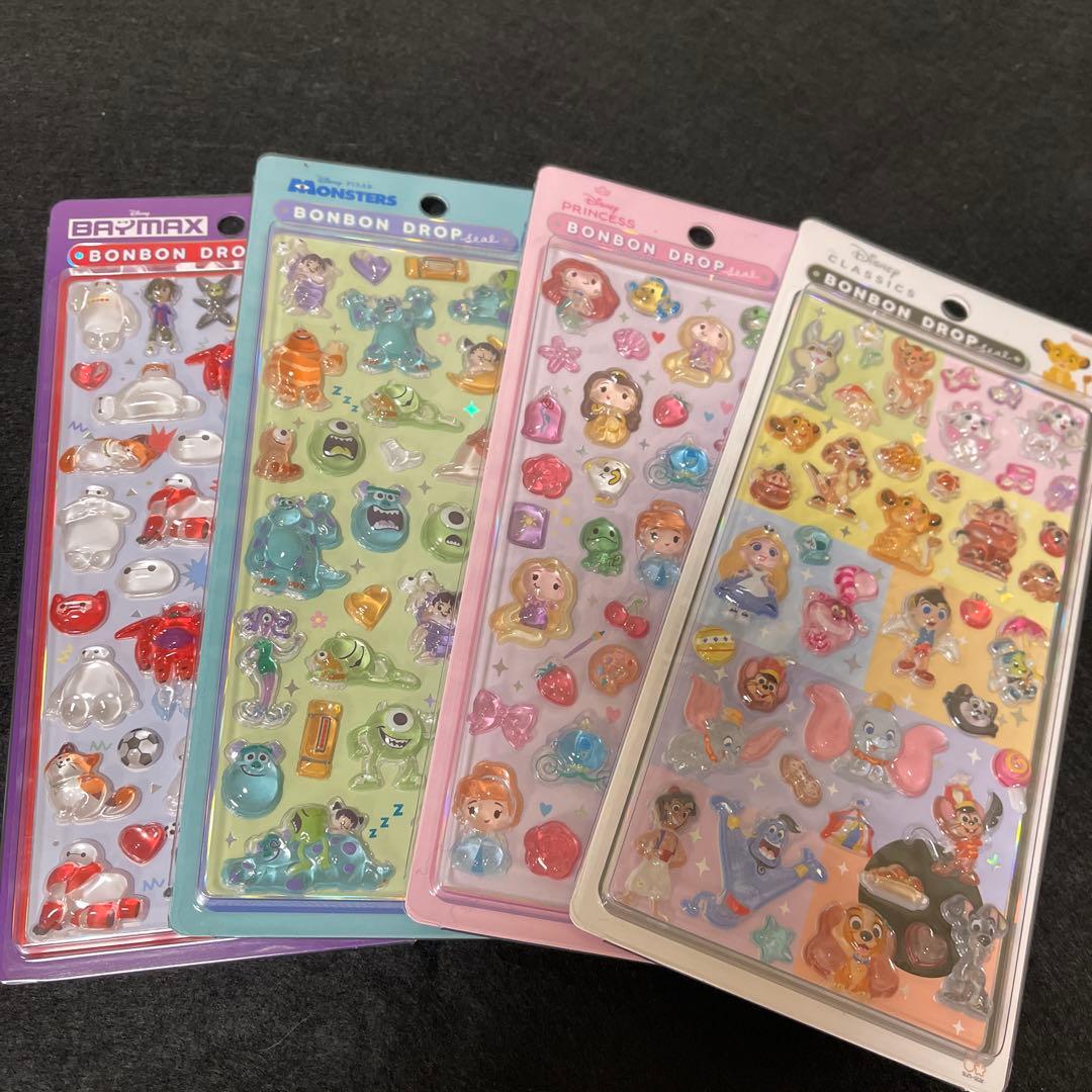 正規品　ディズニー　ボンボンドロップシール クラシック　プリンセス　4枚セット