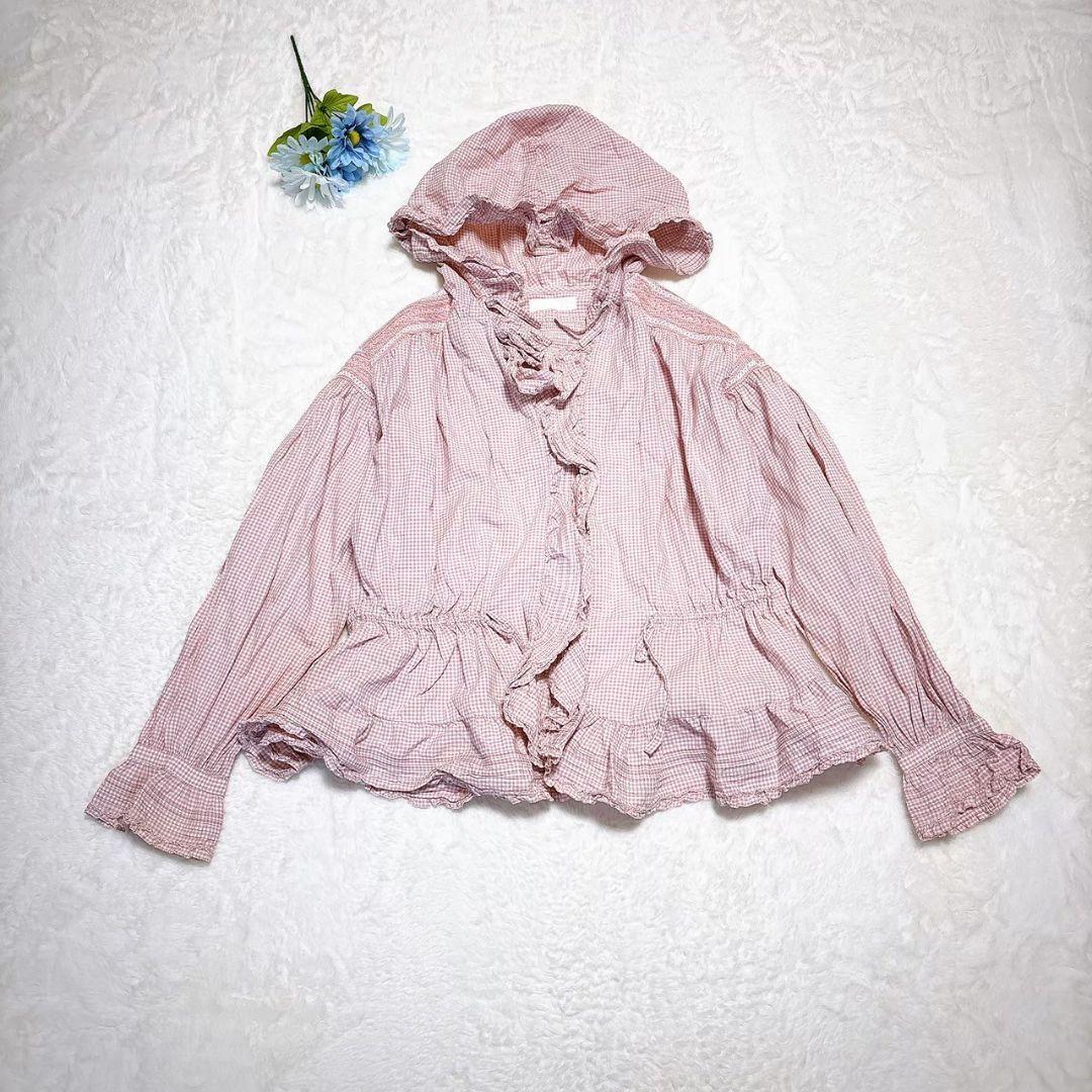 ピンクハウス　PINK HOUSE　ギンガムチェック　フリル　ブラウス　フード PINK HOUSE（ピンクハウス） ブラウス シャツ ギンガムチェックフード