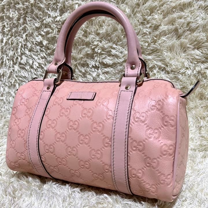 極美品】グッチ シマ ミニボストン ハンドバッグ レザー GG柄 ピンク