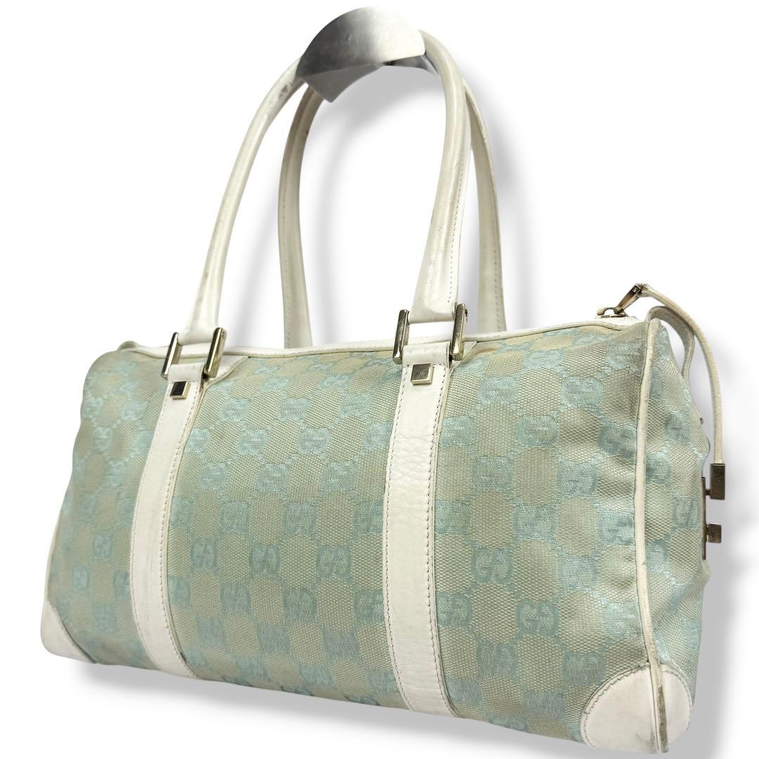 【希少色】GUCCI グッチ GGキャンバス ミニボストンバッグ 肩掛け 水色