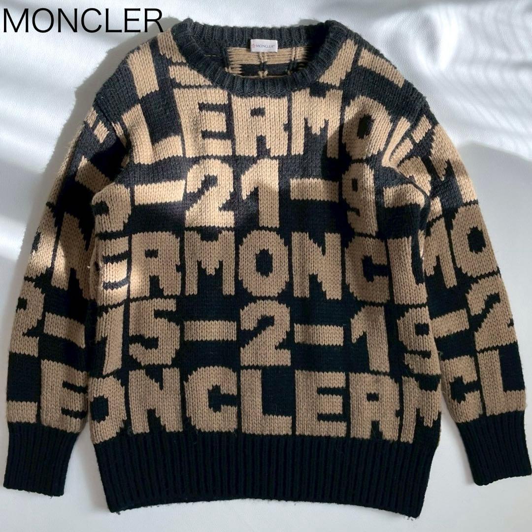 【モンクレール】ニット セーター 総柄 ロゴ M 黒 アルパカ混