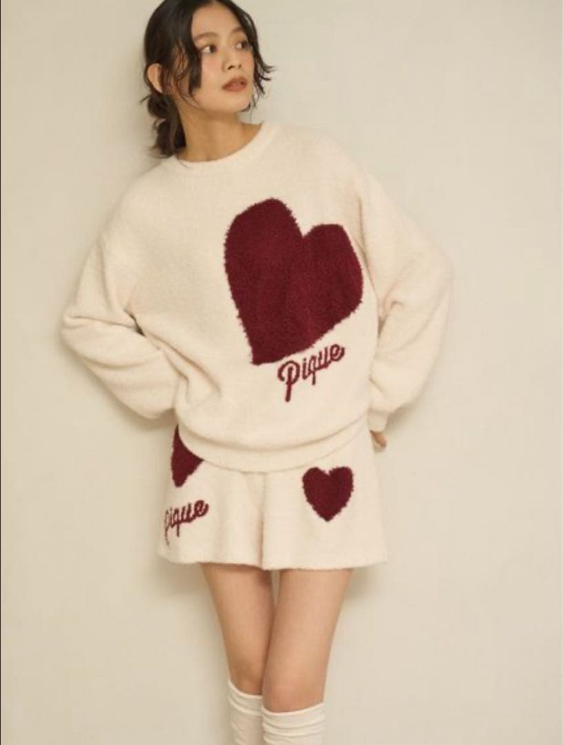 ジェラートピケ ハートジャガードプルオーバー＆ショートパンツセット