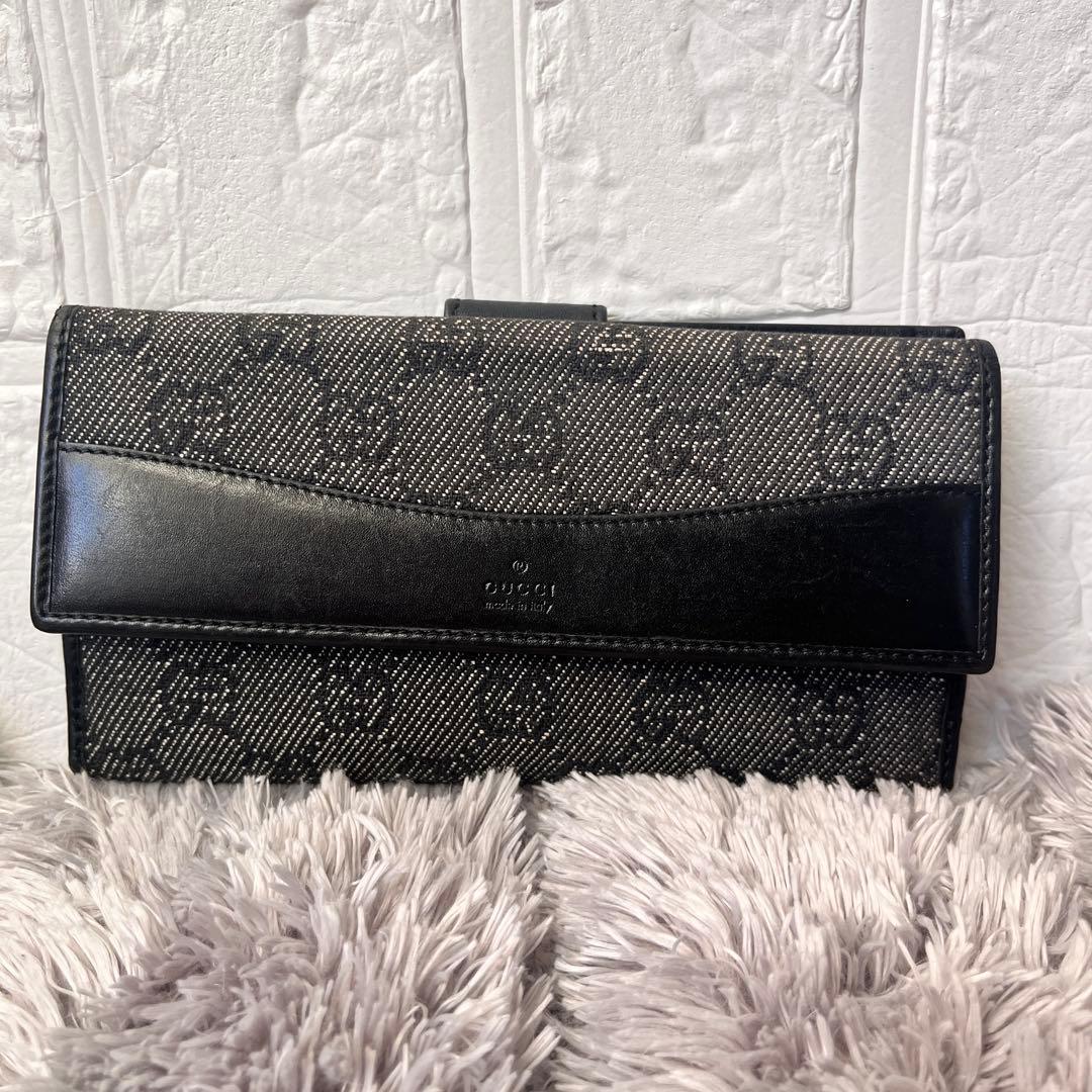 良品　GUCCI GGキャンバス 長財布　ブラック　札入れ　小銭入れ　メンズ