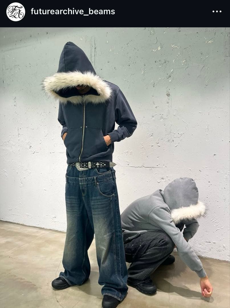 future archive ダブルジップパーカー ファー付き - メルカリ