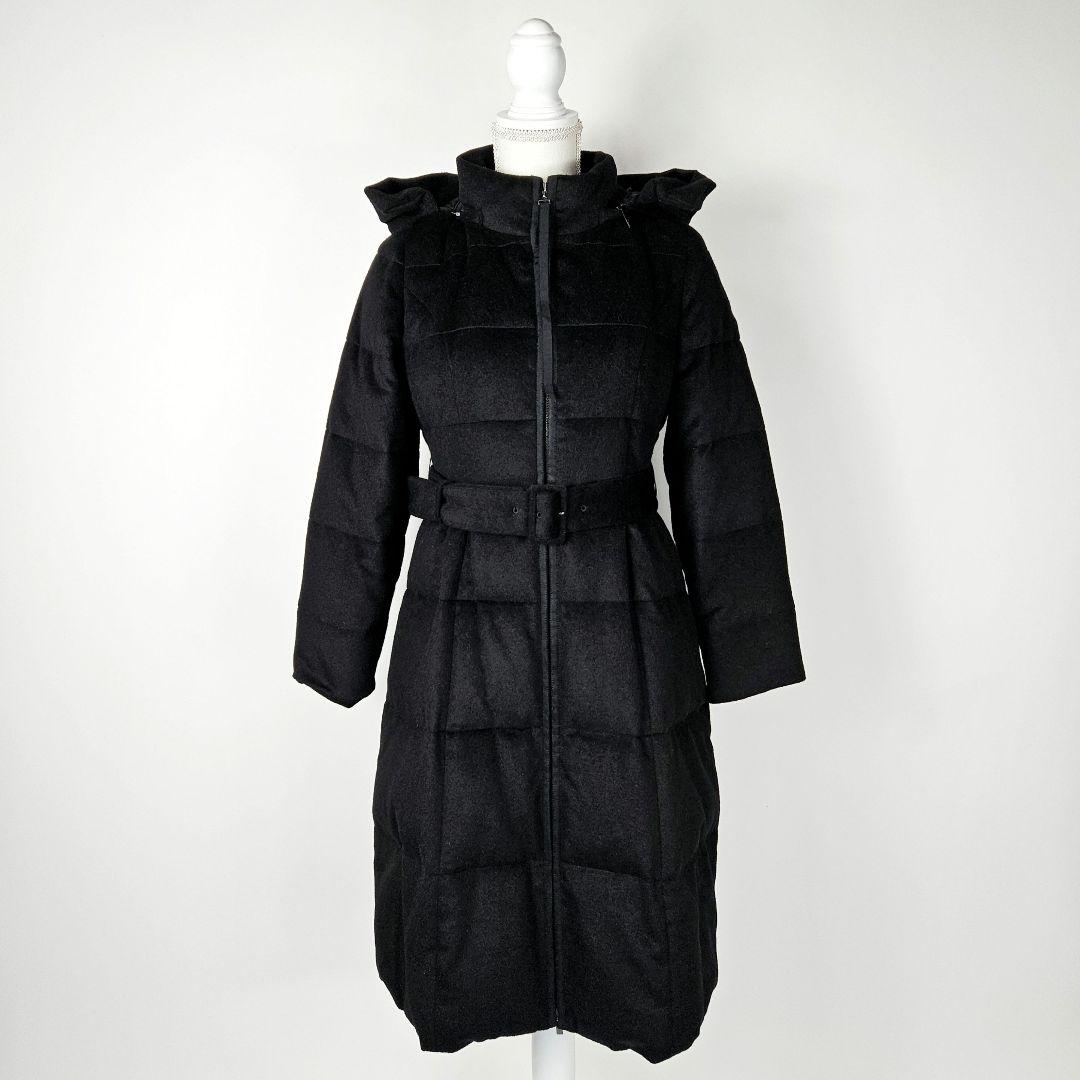 【美品】ルネ　カシミヤ 100%　ダウンコート　ベルト　フード　黒　Aライン