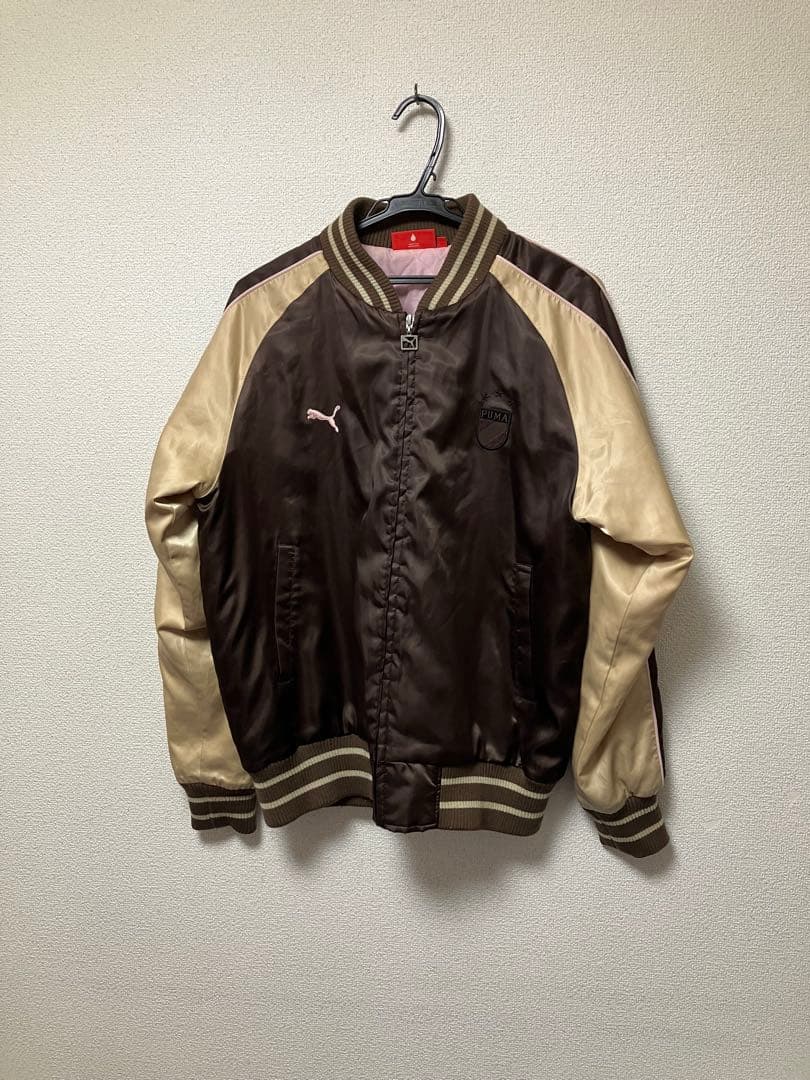 PUMA スカジャン　希少　ブラウン×ゴールド×ピンク　ボンバージャケットY2K