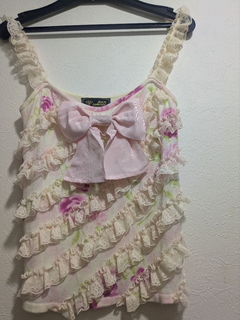 ジーザスディアマンテ★フリル・リボン★ぼかし薔薇 バラ フラワー★キャミソール