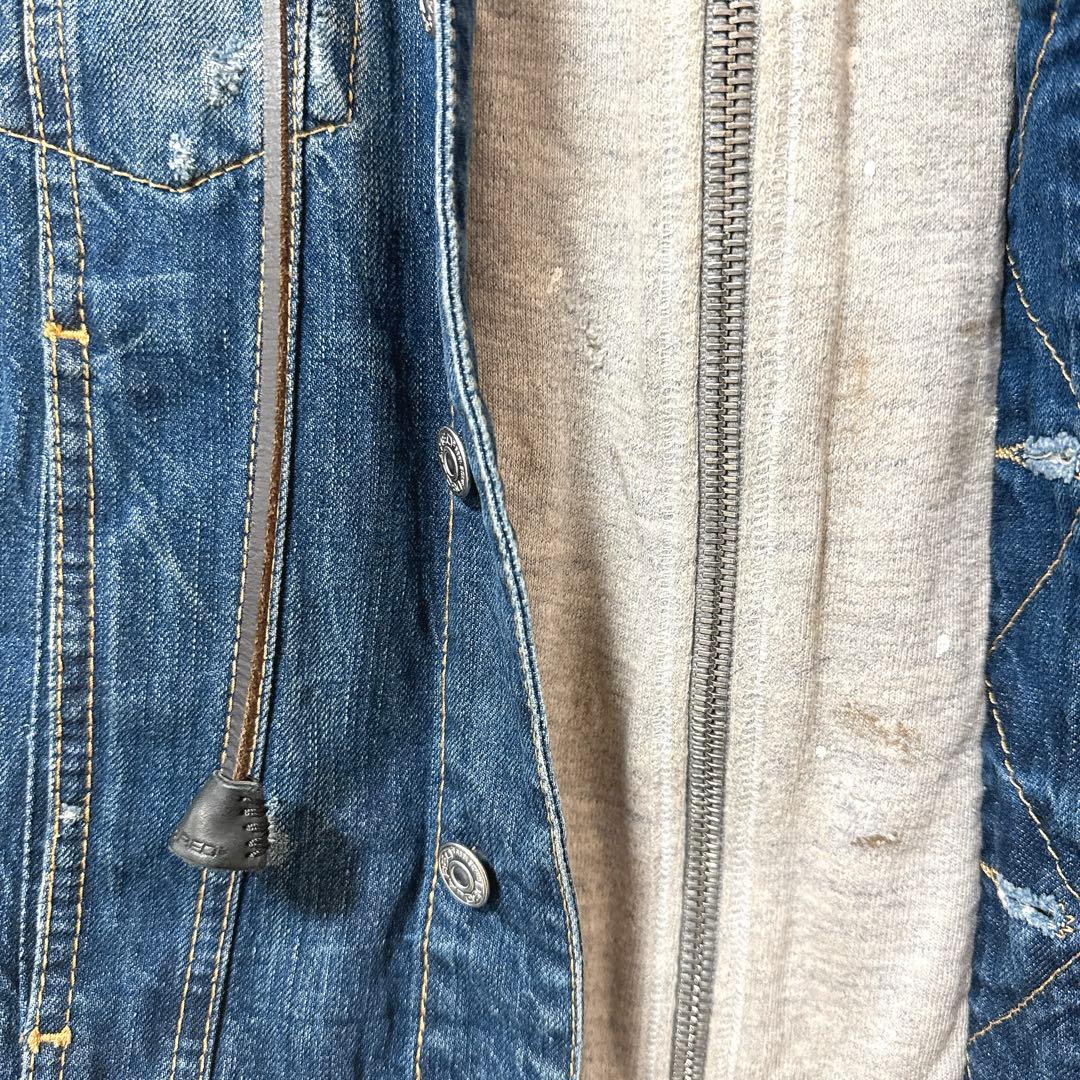 DSQUARED2 デニム ジャケット 袖レザー 46 ダメージ加工 パーカー
