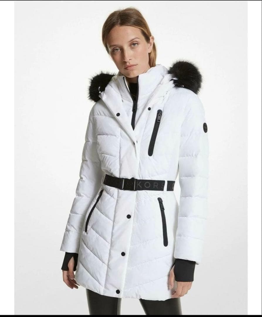 未使用級✨マイケルコース ダウンコート ベルト 白 Sサイズ フード ファー