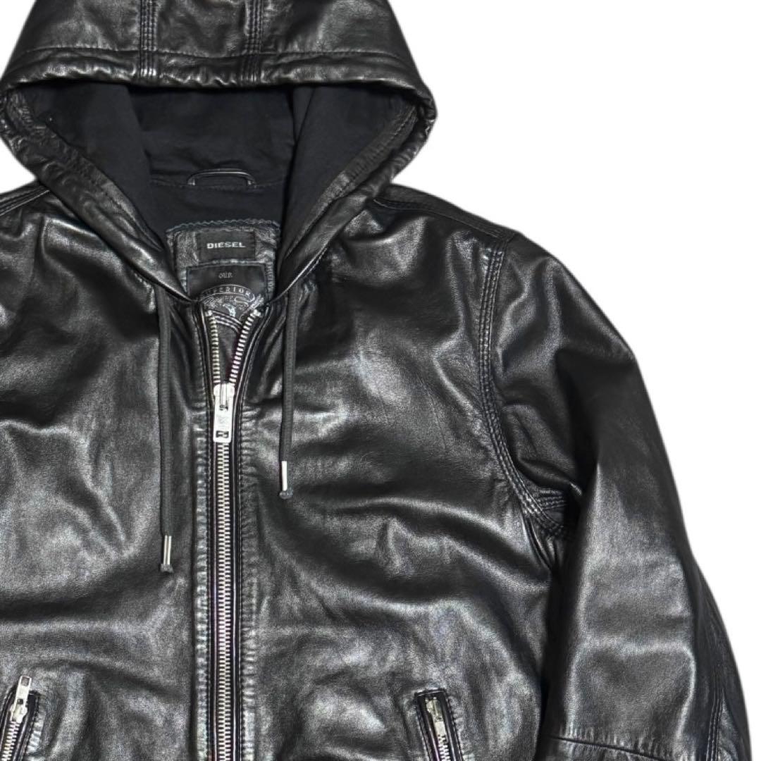 美品 DIESEL 羊革 レザーパーカー レザージャケット ブラック Sサイズ