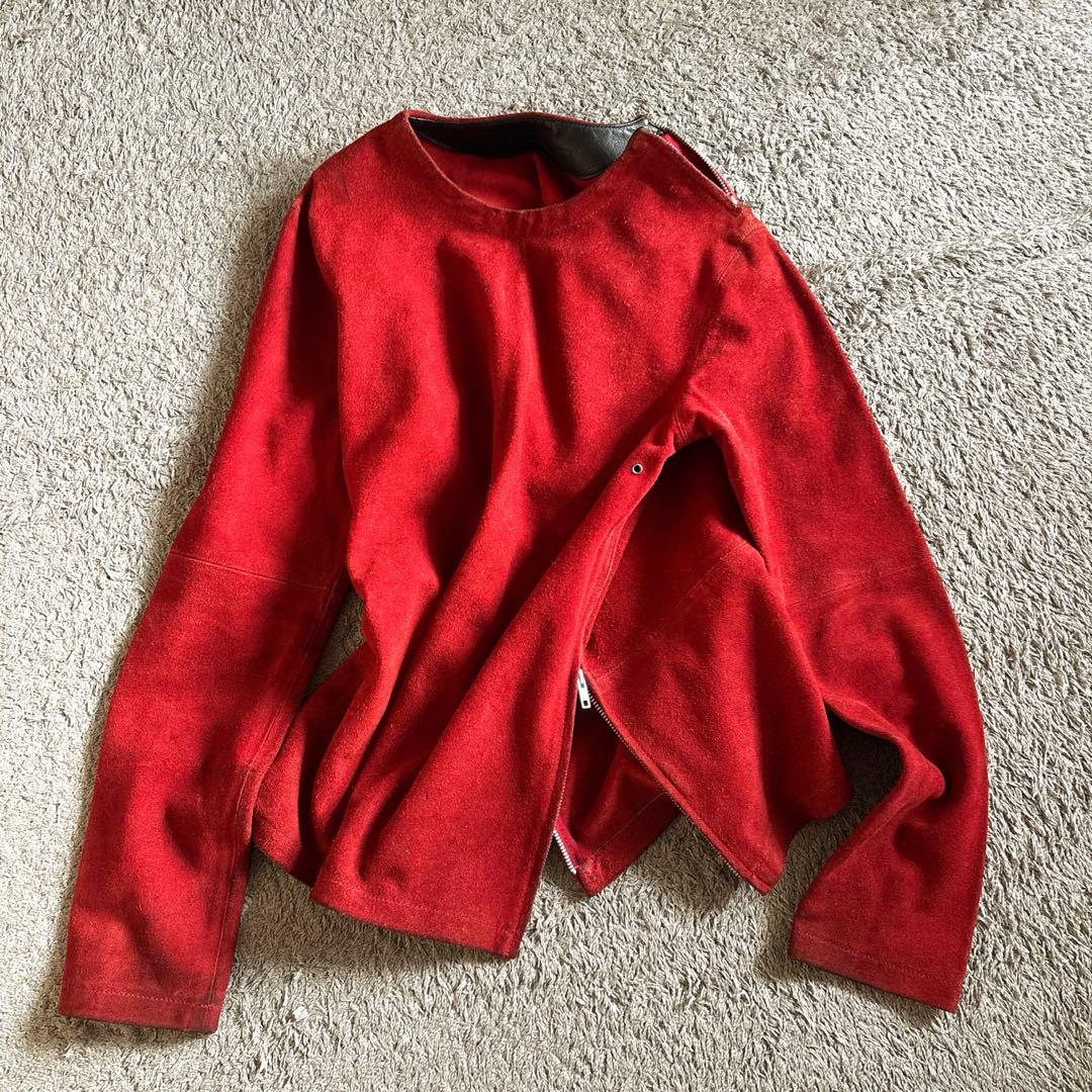 90s スエード レザートップ ボルドー　牛革　脇ジップ 国産　ヴィンテージ