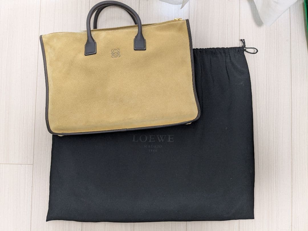 【美品】LOEWE ロエベ ビジネスバッグ アナグラム スエード ベージュ A4