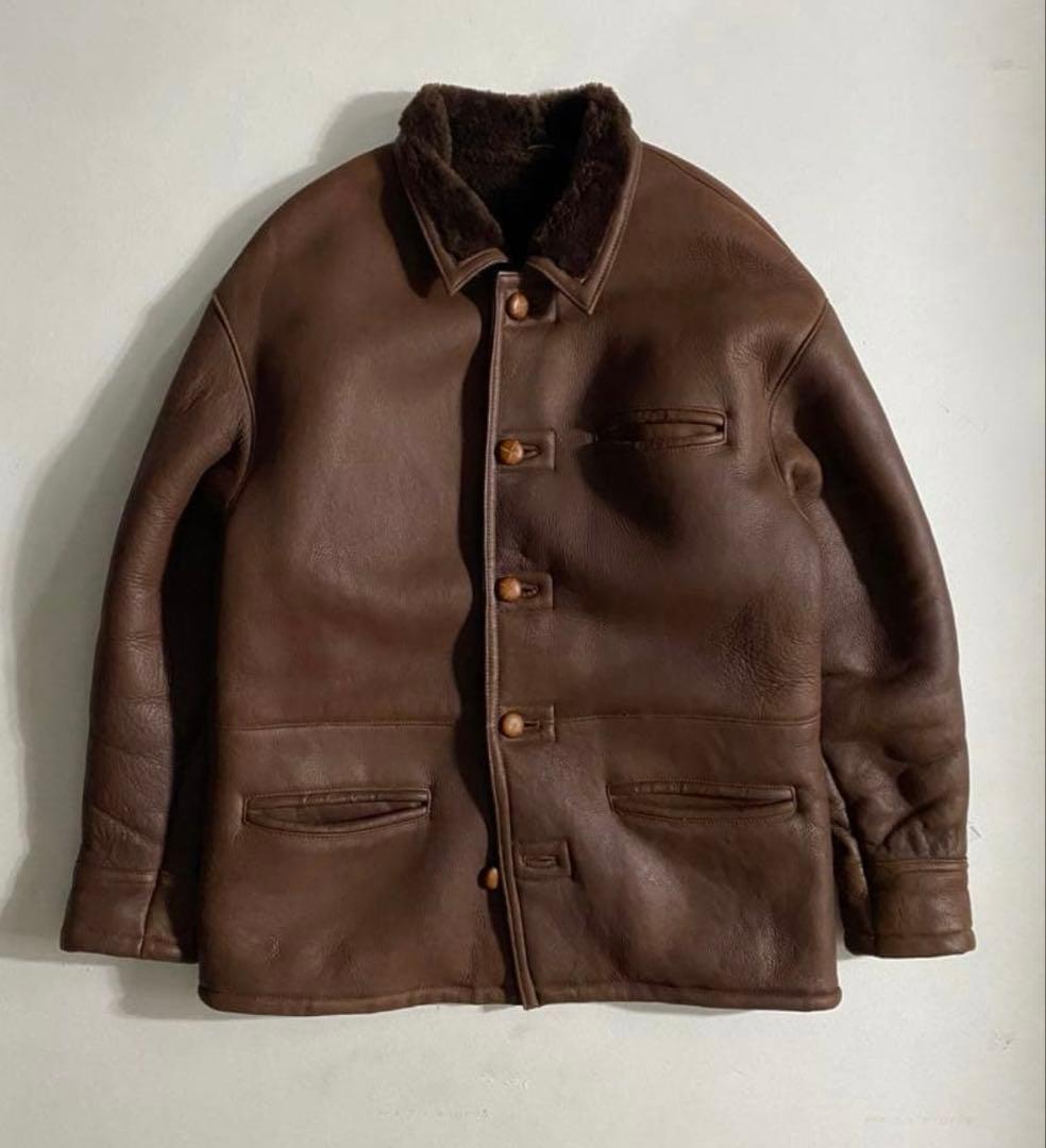 90s- mouton jacket chocolate brown - メルカリ