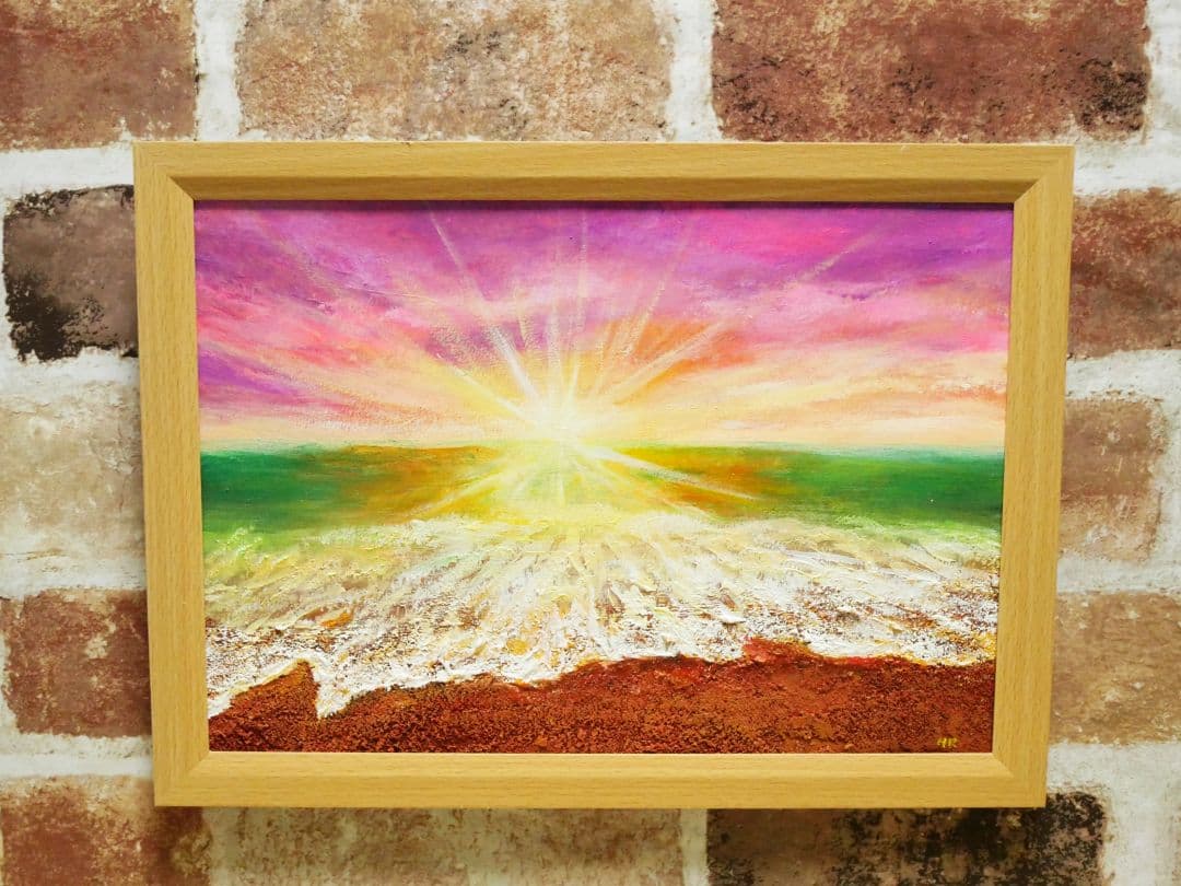 油絵 絵画 【波と夕暮れ】