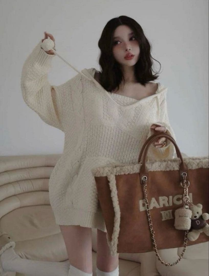 DARICH ケーブルDDロゴVネックニットフーディ