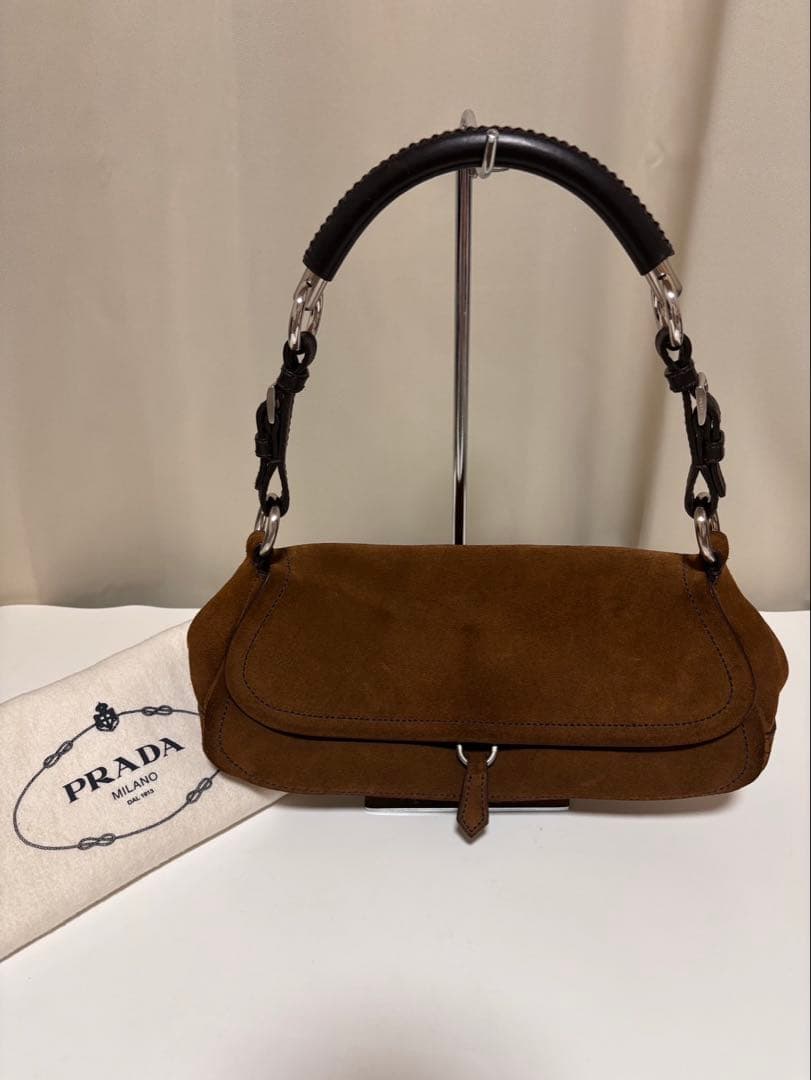 PRADA プラダ スウェード ワンハンドルバッグ ハンドバッグ ブラウン