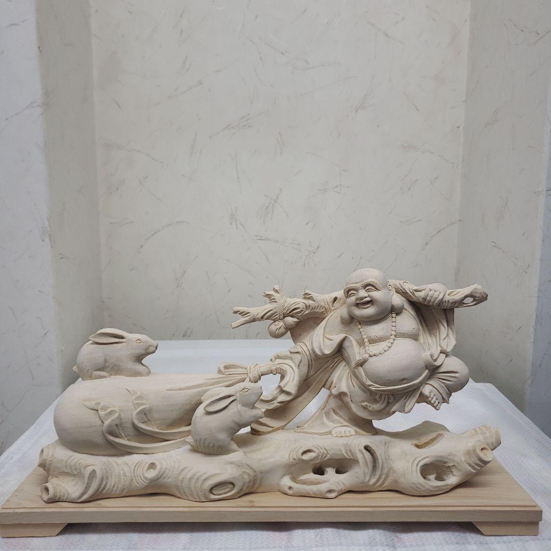 Ｂフライデー　蔵出し特価縁起物 七福神★楠材 布袋とうさぎ★福徳円満 子孫繁栄 Bフライデー 蔵出し特価縁起物 七福神☆楠材 布袋とうさぎ☆福徳円満